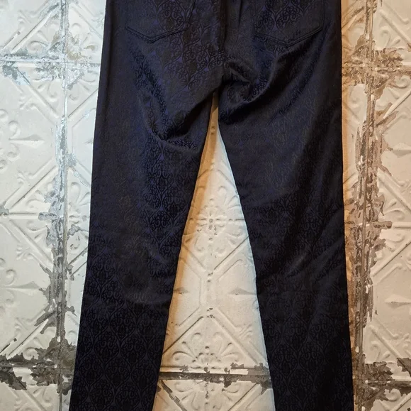 Cache Women's Low Rise Skinny Leg Pants Blue/Black Floral Jacquard Design Size 2 - Picture 8 of 11